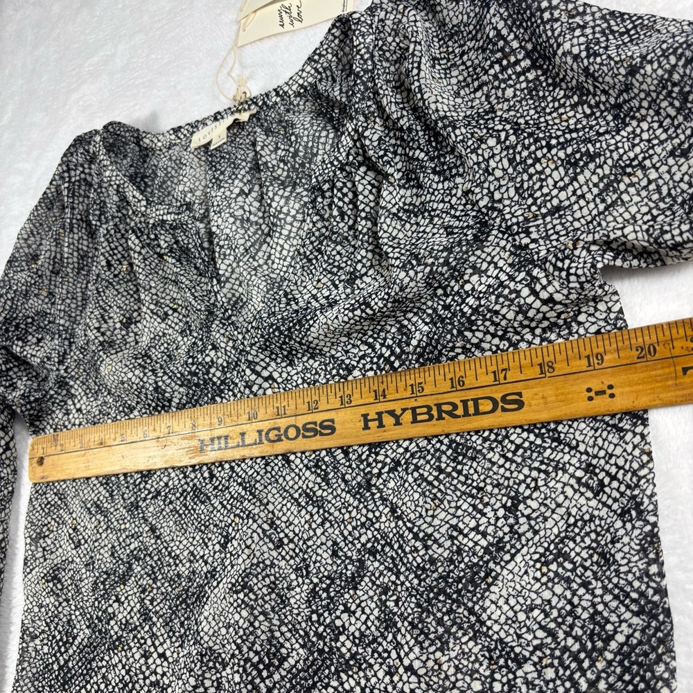 Love Stitch Women Boho Blouse S Flowy Balloon Sleeve V-Neck Sheer Black NEW - Picture 11 of 12